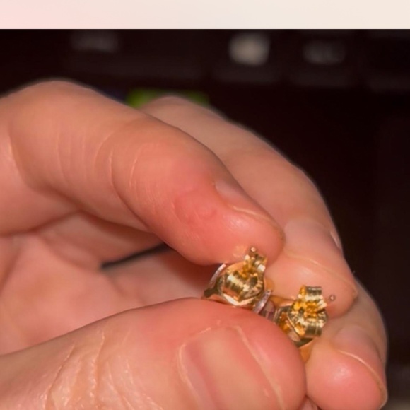 Gorgeous 14k/10k yellow gold natural aquamarine stud earrings - Picture 5 of 7